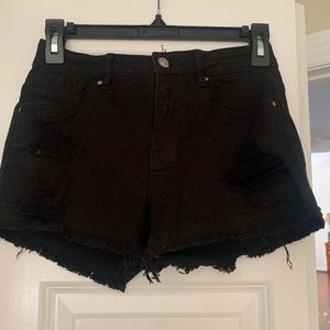 Black Denim Ripped Shorts